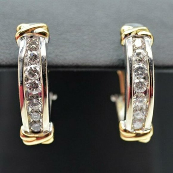 Jewelry - 14K White/Yellow Gold Diamond Earrings